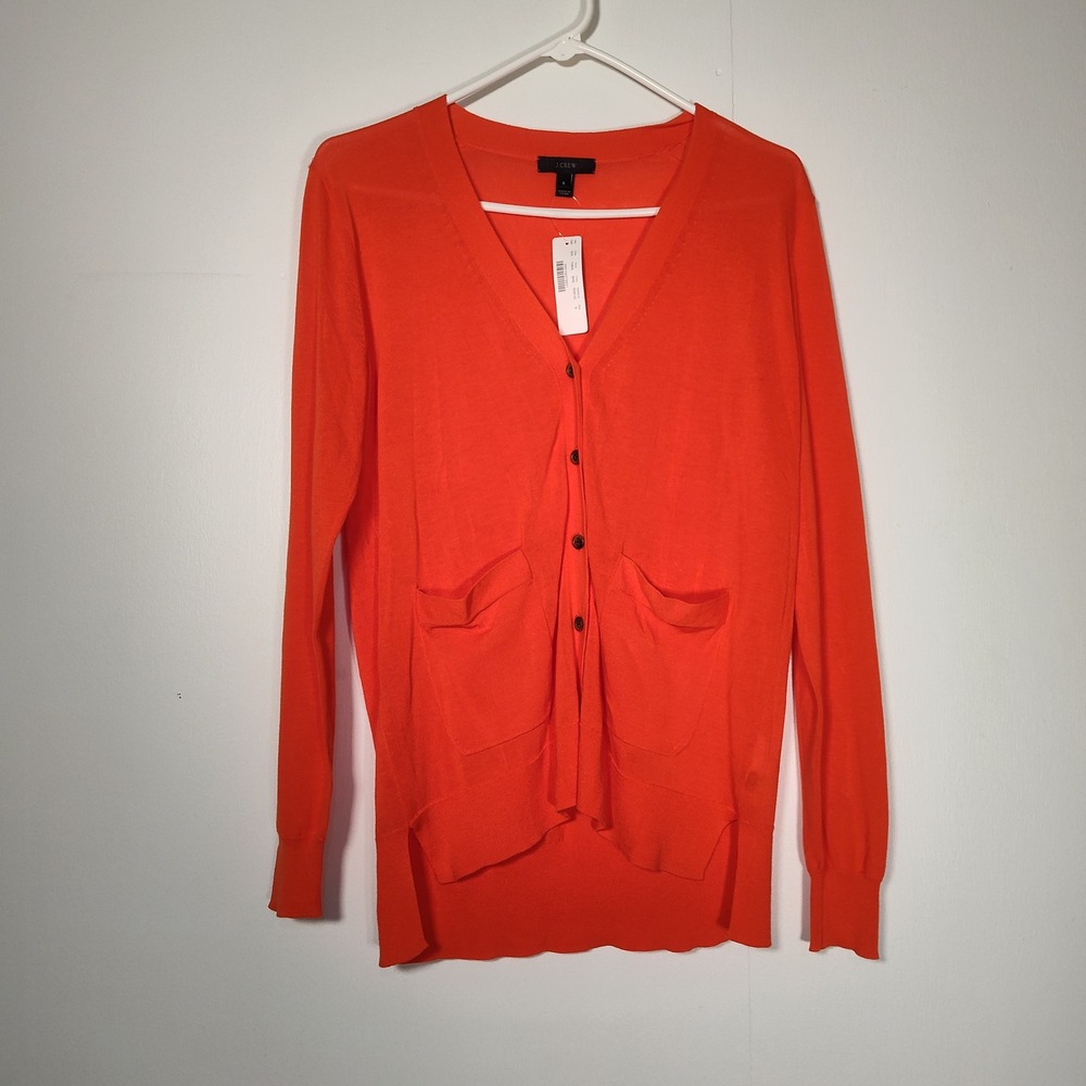 J. Crew NWT Summer Weight Cardigan 100% Cotton Lightweight Orange Sweater Small